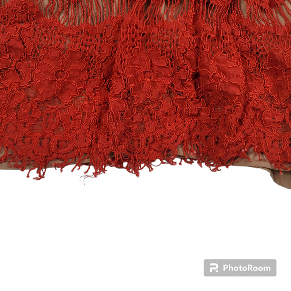 Anthropologie Maeve Lace Overlay Fit & Flare Peplum Top Cap Sleeves Red Size L - Picture 5 of 8
